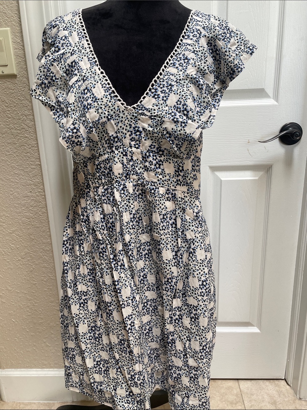 Anthropologie Cream Dress with Navy Floral Print